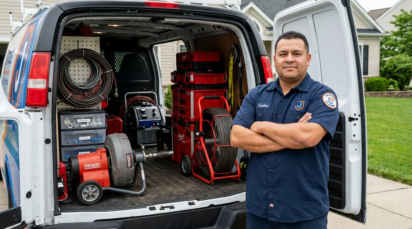 Professional drain cleaning equipment and Johns Plumbing LLC plumber in East Northport